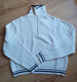 Jersey canalé cremallera blanco y negro