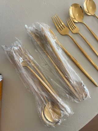 Cubiertos dorados acero inoxidable