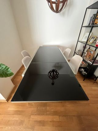 Mesa cristal templado extensible + 4 sillas