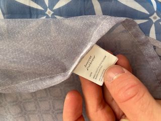 Cortina decorativa azul y gris