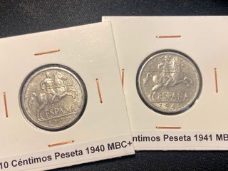 x2 monedas de 10 céntimos 1940 y 1941 MBC+ franco