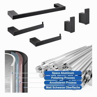 Juego 5 Piezas Toalleros Baño Negro