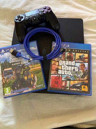 PS4 + 2 Juegos: GTA V y Farming Simulator 22 Tel