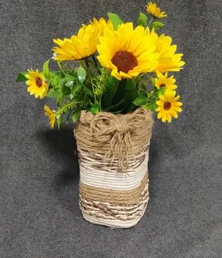 Jarrón/Florero artesanal yute y tela