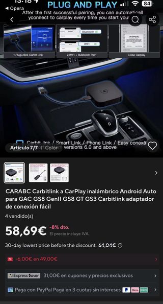 Adaptador CarPlay y android auto CARABC