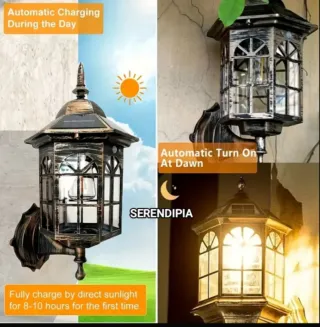 3 FAROLES SOLARES ESTILO RETRO COLOR BRONCE.