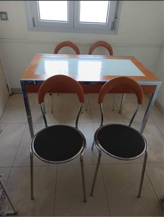 Mesa extensible madera, metal y cristal