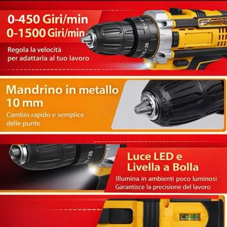 Trapano Avvitatore a Batteria + Accessori