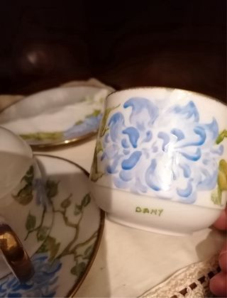 Coppia Tazze Porcellana Fiori Blu