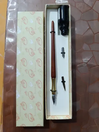 Set Penna Calligrafica Legno e Oro