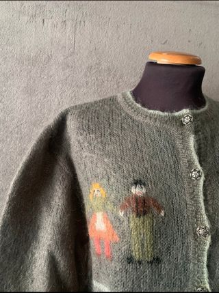 Cardigan vintage ricamato a mano Kid mohair
