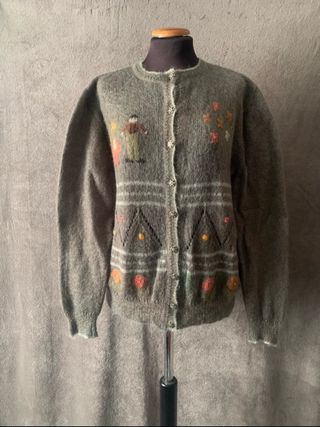 Cardigan vintage ricamato a mano Kid mohair