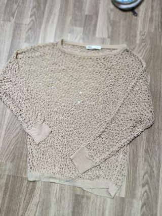 Top punto calado beige con brillantes