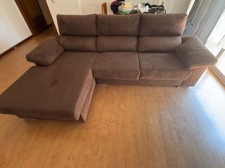 Sofá chaise longue marrón tela