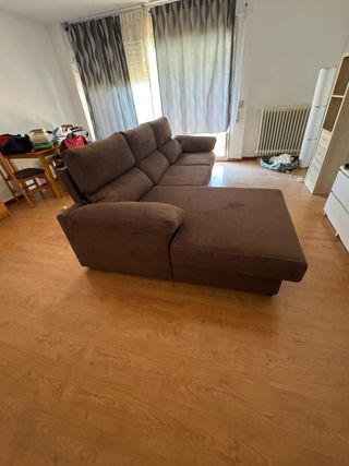 Sofá chaise longue marrón tela