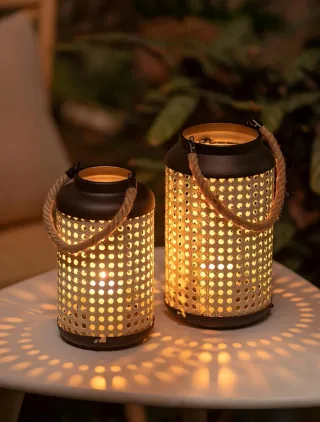 Farol NUPTIO Ratán Metal Negro Marrón