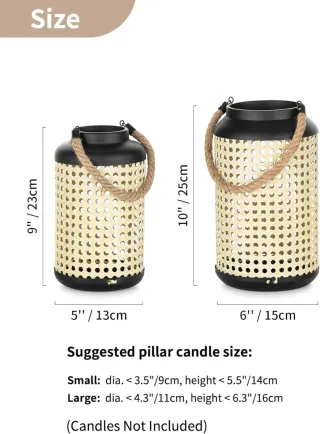 Farol NUPTIO Ratán Metal Negro Marrón