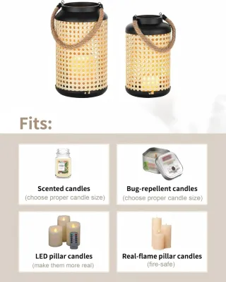 Farol NUPTIO Ratán Metal Negro Marrón