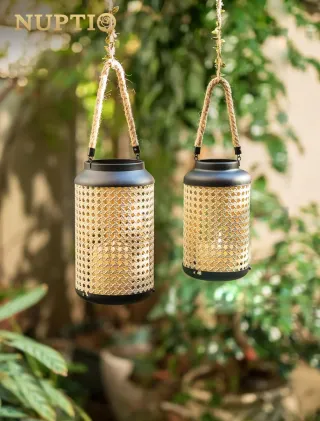 Farol NUPTIO Ratán Metal Negro Marrón