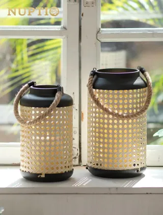 Farol NUPTIO Ratán Metal Negro Marrón