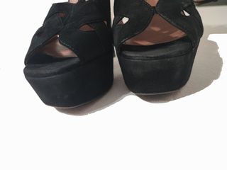 Alaïa/ Sandalias tacón plataforma ante negro 37,5