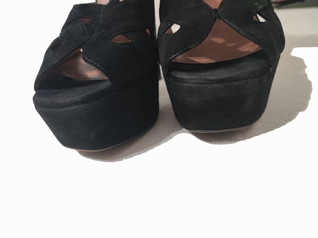 Alaïa/ Sandalias tacón plataforma ante negro 37,5