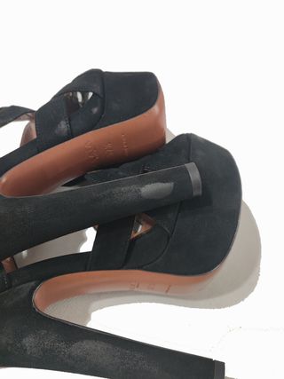 Alaïa/ Sandalias tacón plataforma ante negro 37,5