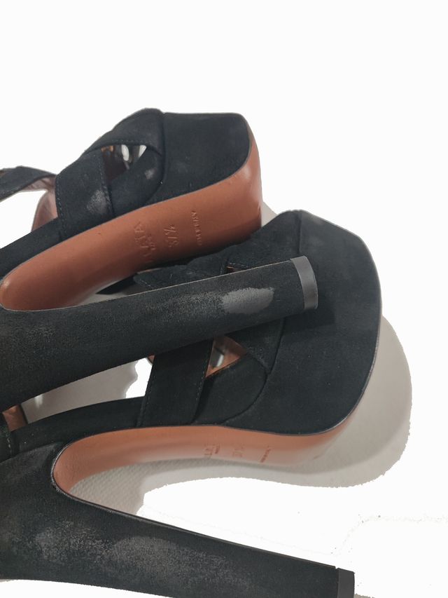 Alaïa/ Sandalias tacón plataforma ante negro 37,5