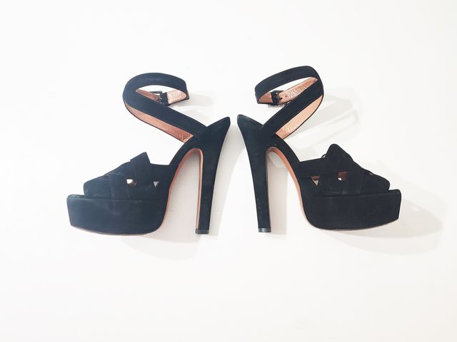 Alaïa/ Sandalias tacón plataforma ante negro 37,5