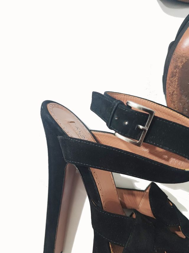 Alaïa/ Sandalias tacón plataforma ante negro 37,5