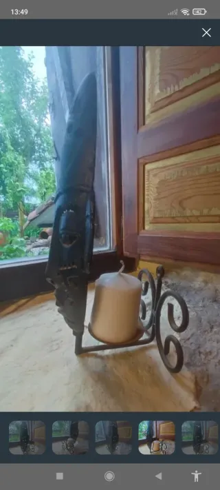 Portavelas grande con vela y soporte