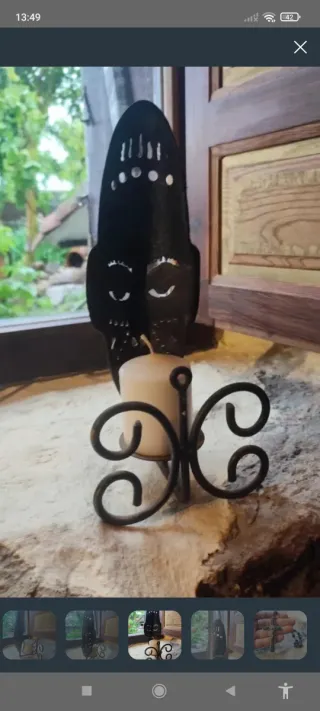 Portavelas grande con vela y soporte