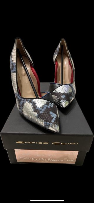 Enrico Cuini Scarpe Donna Pitone Blu/Argento