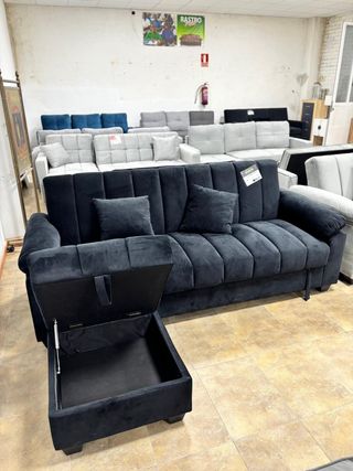Sofá Cama Negro con Puff - Nuevo