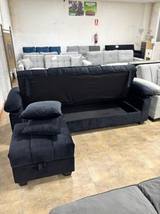 Sofá Cama Negro con Puff - Nuevo