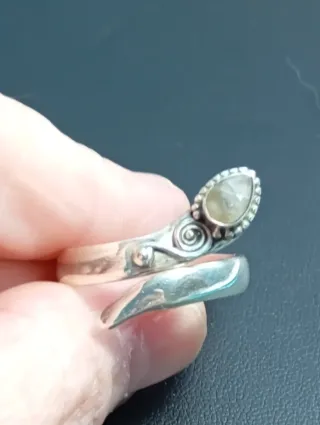 Anillo Plata Ley Ajustable Piedra Lágrima cuarzo