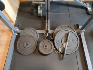 Rack gimnasio con poleas,banco, pesas y barra