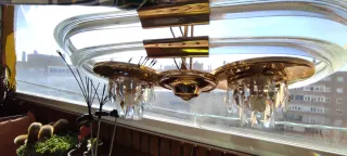 Lámpara comedor cristal y metal dorado