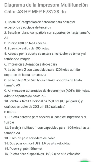 Impresora Multifunción HP Color A3 E78228dn