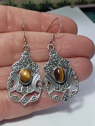 Pendientes Plata Ley Ojo de Tigre