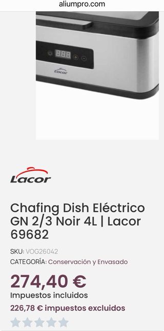 Chafing Dish Eléctrico Lacor 4L