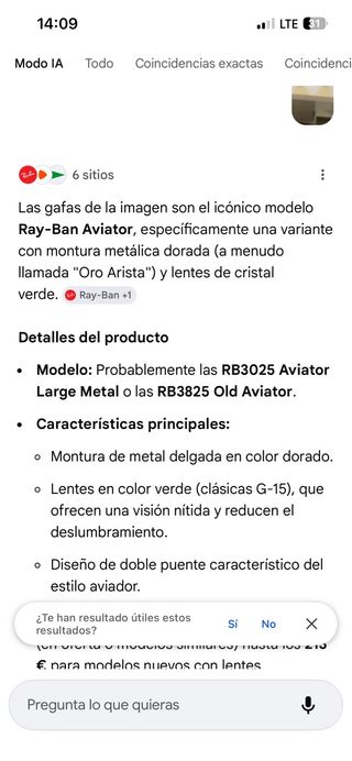 Gafas de sol Ray-Ban Aviator Doradas Verdes