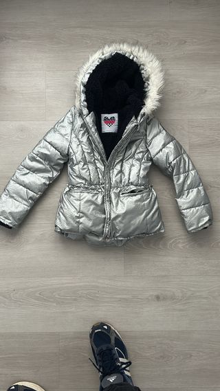Abrigo plateado niña con capucha