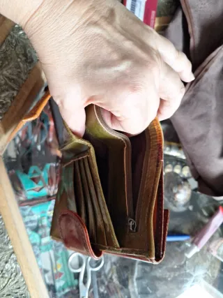 Cartera de piel mujer marrón y verde