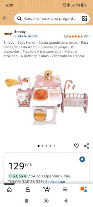 Bañera, cuna y cocina para muñecas plegable