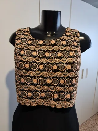 Vestido largo negro con top beige