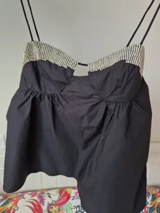 Top Zara Negro con Pedrería Talla M