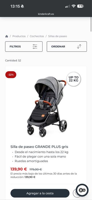 Silla de paseo GRANDE PLUS gris