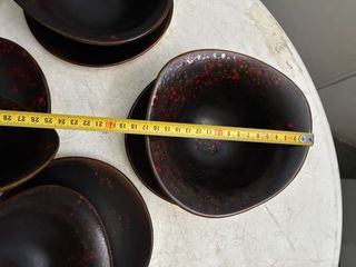 Juego 5 Bols Ensaladera Cerámica Negro Rojo