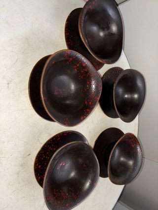 Juego 5 Bols Ensaladera Cerámica Negro Rojo